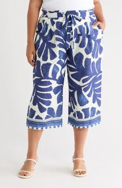 Dr2 By Daniel Rainn Print Wide Leg Pants In Navy
