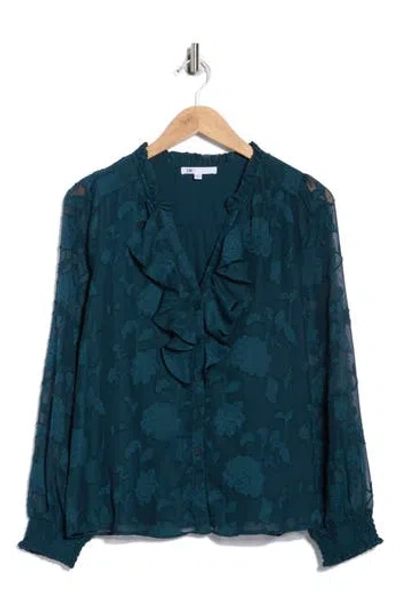 Dr2 By Daniel Rainn Romantic Ruffle Button-up Shirt In Green