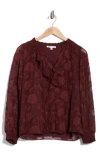 Dr2 By Daniel Rainn Romantic Ruffle Button-up Shirt In Burgundy