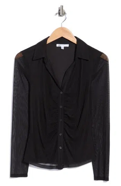 Dr2 By Daniel Rainn Ruched Front Mesh Top In Black