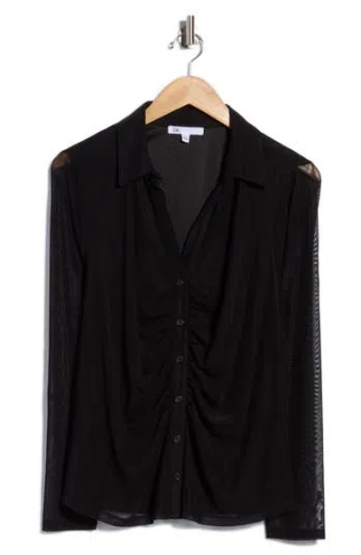 Dr2 By Daniel Rainn Ruched Front Mesh Top In Black