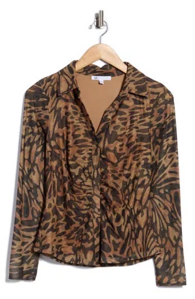 Dr2 By Daniel Rainn Ruched Front Mesh Top In Brown