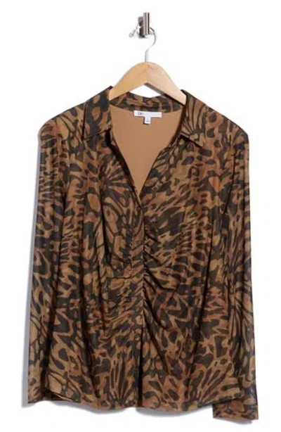 Dr2 By Daniel Rainn Ruched Front Mesh Top In Dark Chocolate