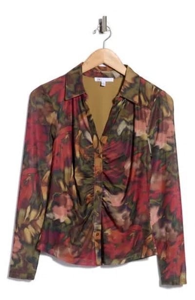 Dr2 By Daniel Rainn Ruched Front Mesh Top In Multi