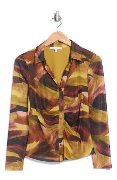 Dr2 By Daniel Rainn Ruched Front Mesh Top In Brown