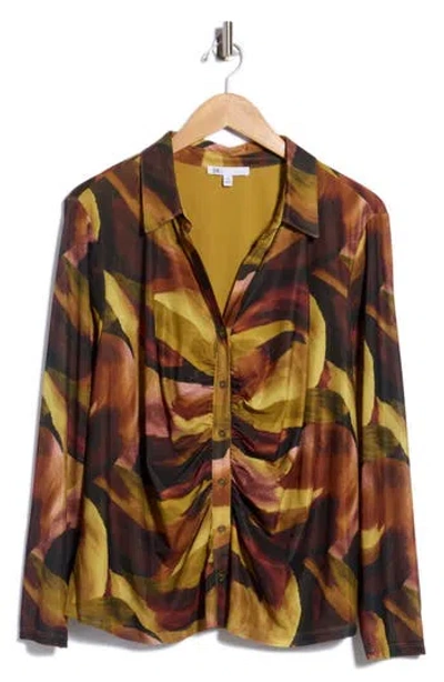 Dr2 By Daniel Rainn Ruched Front Mesh Top In Brown