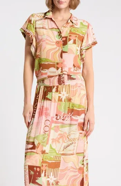 Dr2 By Daniel Rainn Ruffle Lace Short Sleeve Shirt In Multi