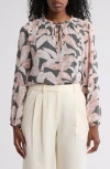 Dr2 By Daniel Rainn Ruffle Long Sleeve Top In Grey/pink