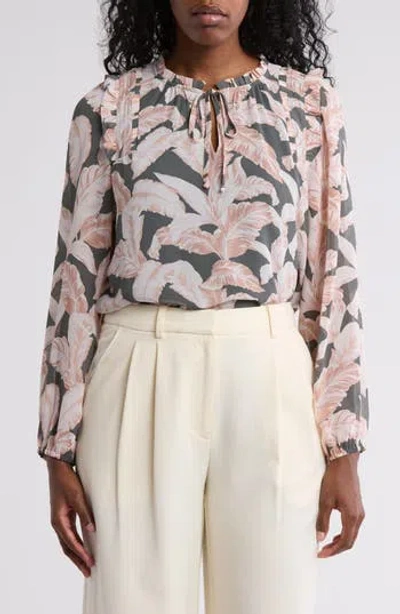 Dr2 By Daniel Rainn Ruffle Long Sleeve Top In Grey/pink