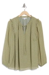 Dr2 By Daniel Rainn Ruffle Split Neck Top In Sage