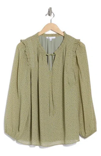 Dr2 By Daniel Rainn Ruffle Split Neck Top In Sage