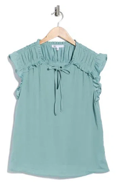 Dr2 By Daniel Rainn Ruffle Tie Neck Top In Blue