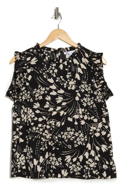 Dr2 By Daniel Rainn Ruffle Trim Animal Print Top In Black Floral