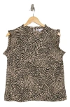 Dr2 By Daniel Rainn Ruffle Trim Animal Print Top In Ivory Leaf