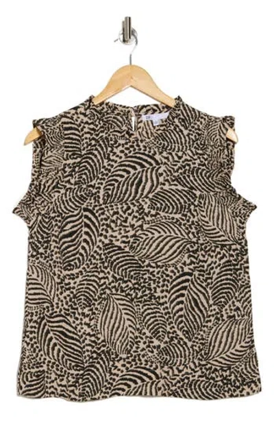 Dr2 By Daniel Rainn Ruffle Trim Animal Print Top In Ivory Leaf