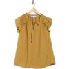 Dr2 By Daniel Rainn Satin Ruffle Split Neck Top In Yellow