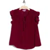 Dr2 By Daniel Rainn Satin Ruffle Split Neck Top In Gold
