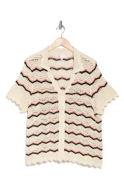 Dr2 By Daniel Rainn Scalloped Open Stitch Sweater In P903 Bone/pink