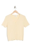 Dr2 By Daniel Rainn Scalloped V-neck Short Sleeve Ribbed Sweater In Bone