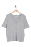Dr2 By Daniel Rainn Scalloped V-neck Short Sleeve Ribbed Sweater In Heather Grey