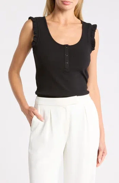 Dr2 By Daniel Rainn Scoop Neck Rib Knit Henley In Black