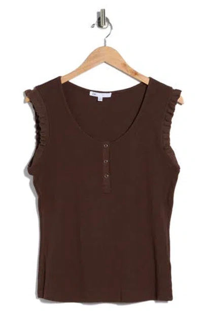 Dr2 By Daniel Rainn Scoop Neck Rib Knit Henley In Brown