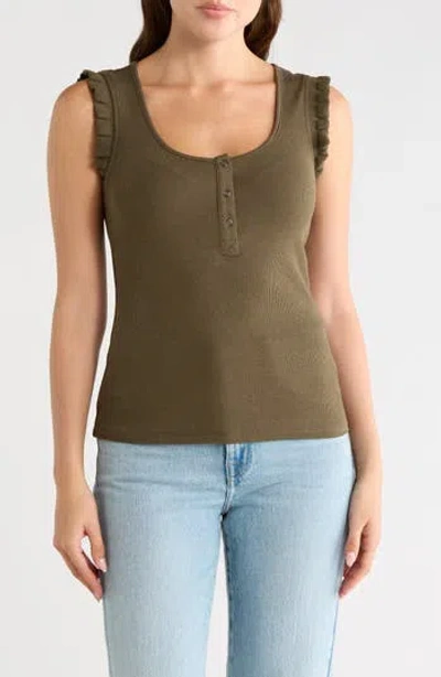 Dr2 By Daniel Rainn Scoop Neck Rib Knit Henley In Green