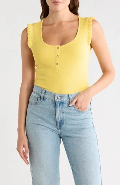 Dr2 By Daniel Rainn Scoop Neck Rib Knit Henley In Light Yellow