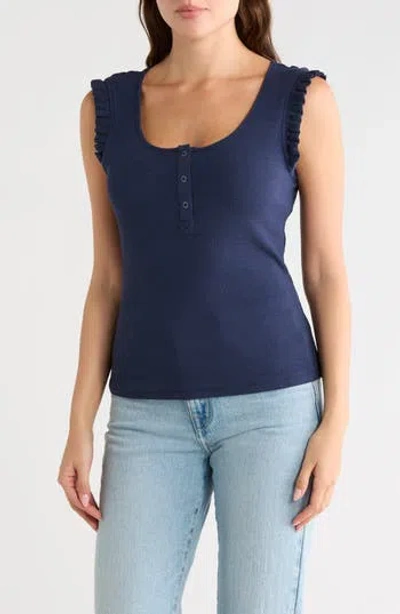 Dr2 By Daniel Rainn Scoop Neck Rib Knit Henley In Navy