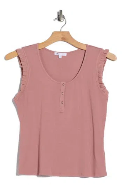 Dr2 By Daniel Rainn Scoop Neck Rib Knit Henley In Pink