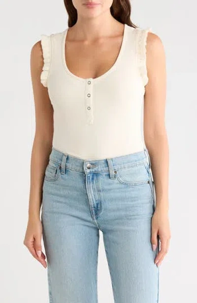 Dr2 By Daniel Rainn Scoop Neck Rib Knit Henley In White