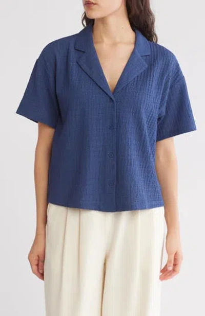 Dr2 By Daniel Rainn Short Sleeve Knit Button-up Shirt In Blue