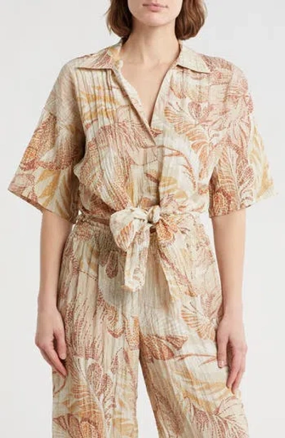 Dr2 By Daniel Rainn Short Sleeve Tie Front Top In Gold