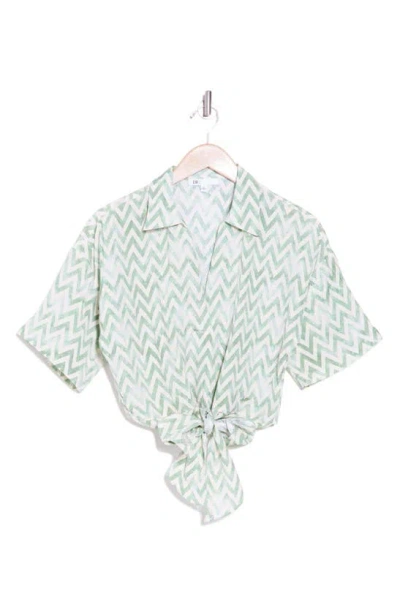 Dr2 By Daniel Rainn Short Sleeve Tie Front Top In Green