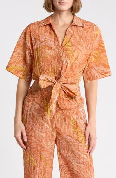 Dr2 By Daniel Rainn Short Sleeve Tie Front Top In Orange