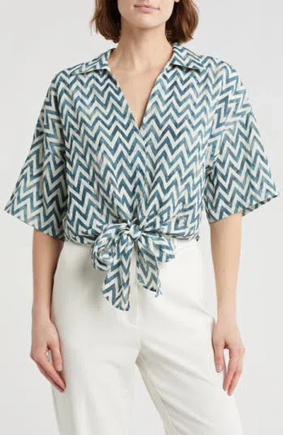Dr2 By Daniel Rainn Short Sleeve Tie Front Top In P416 Inkwell