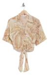 Dr2 By Daniel Rainn Short Sleeve Tie Front Top In Tan/blush