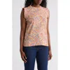 Dr2 By Daniel Rainn Smocked Sleeveless Top In Ivory/orange Multi