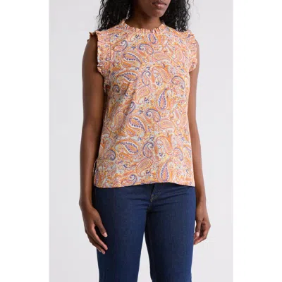 Dr2 By Daniel Rainn Smocked Sleeveless Top In Ivory/orange Multi