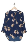 Dr2 By Daniel Rainn Split Neck Top In Indigo