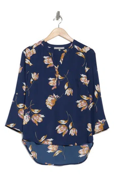 Dr2 By Daniel Rainn Split Neck Top In Indigo