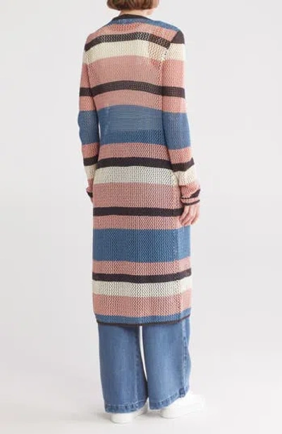 Dr2 By Daniel Rainn Stripe Cotton Maxi Sweater Cardigan In P898 Blue