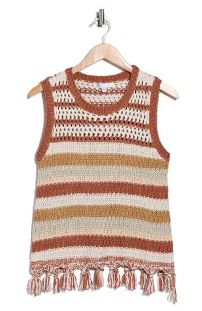 Dr2 By Daniel Rainn Stripe Tassel Trim Crop Sweater Tank In Multi