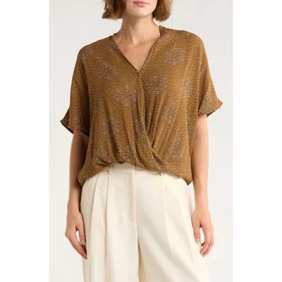 Dr2 By Daniel Rainn Surplice V-neck Wrap Top In Brown