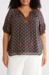 Dr2 By Daniel Rainn Tassel Tie Neck Elbow Sleeve Top