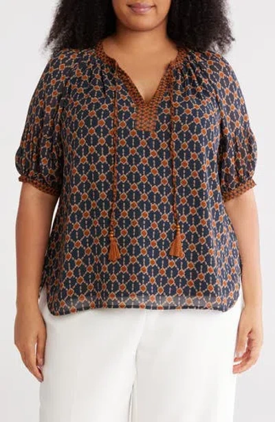 Dr2 By Daniel Rainn Tassel Tie Neck Elbow Sleeve Top