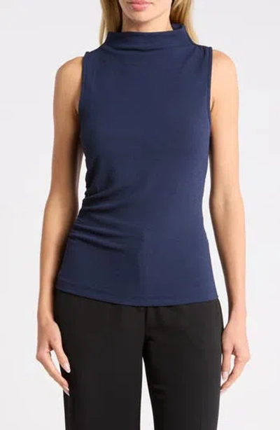 Dr2 By Daniel Rainn Textured Boat Neck Sleeveless Top In Blue
