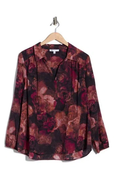 Dr2 By Daniel Rainn Textured Split Neck Top In Burgundy