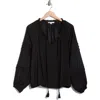 Dr2 By Daniel Rainn Long Sleeve Tie Front Satin Top In Black