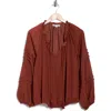 Dr2 By Daniel Rainn Tie Front Long Sleeve Satin Top In Brown